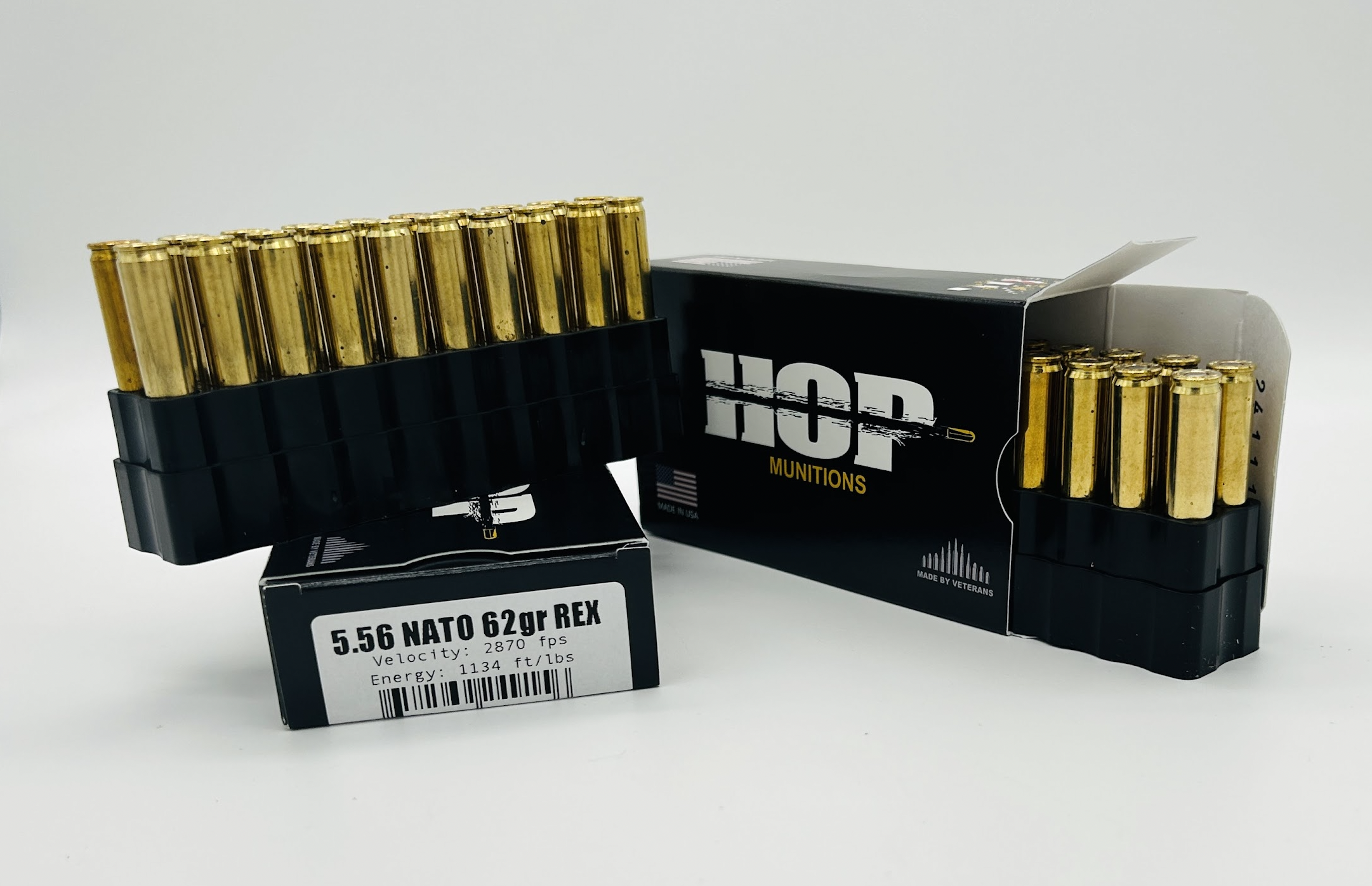 5.56 Nato 62 grain REX ammunition in 20 round boxes.